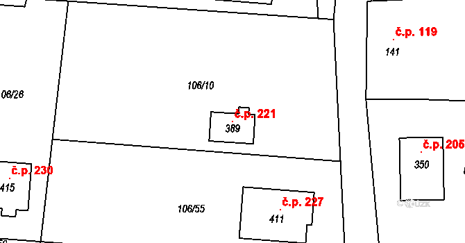 Písty 221 na parcele st. 389 v KÚ Písty u Nymburka, Katastrální mapa