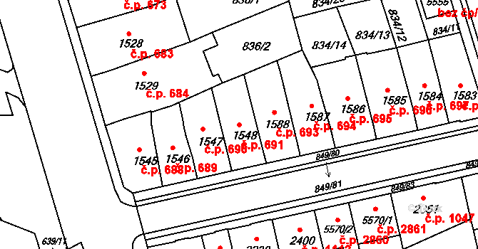 Kroměříž 691 na parcele st. 1548 v KÚ Kroměříž, Katastrální mapa