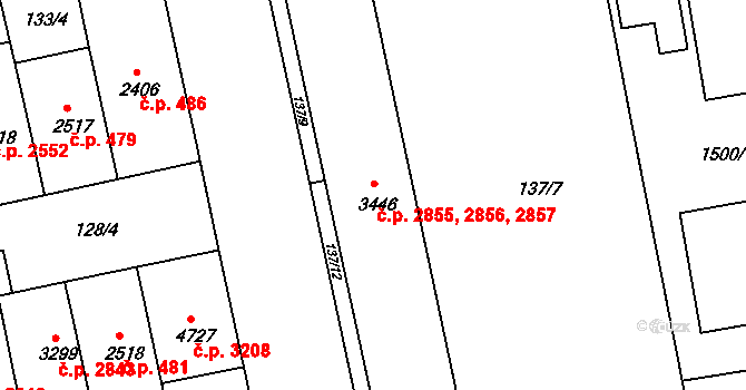 Kroměříž 2855,2856,2857 na parcele st. 3446 v KÚ Kroměříž, Katastrální mapa
