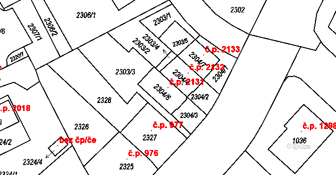 Slezská Ostrava 2131, Ostrava na parcele st. 2304/6 v KÚ Slezská Ostrava, Katastrální mapa