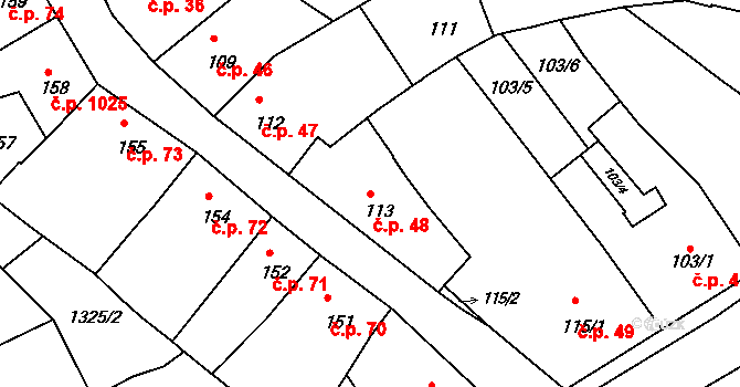 Holešov 48 na parcele st. 113 v KÚ Holešov, Katastrální mapa
