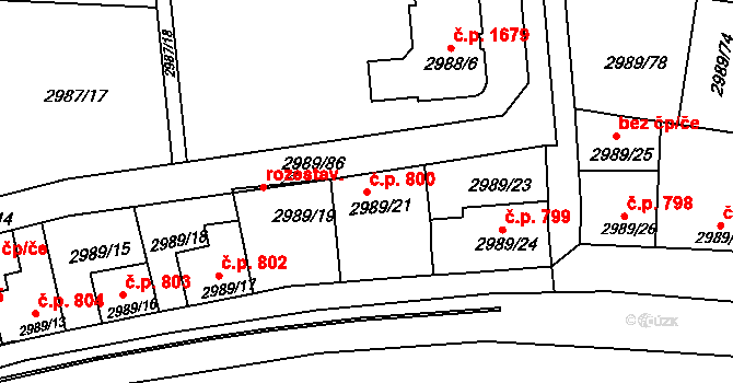 Holešov 800 na parcele st. 2989/21 v KÚ Holešov, Katastrální mapa