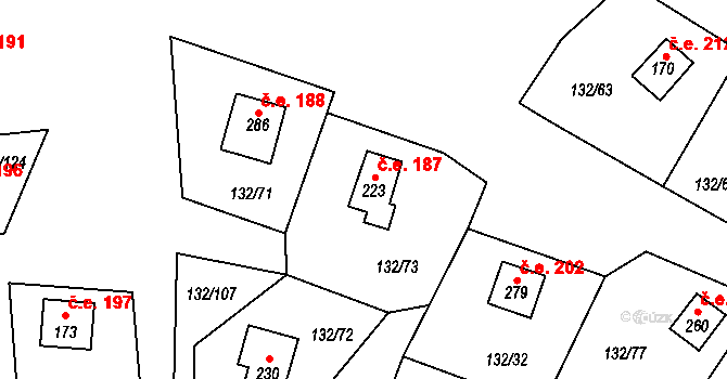 Seč 187, Lipová na parcele st. 223 v KÚ Seč u Lipové, Katastrální mapa