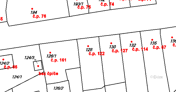 Dobšice 122 na parcele st. 128 v KÚ Dobšice u Znojma, Katastrální mapa