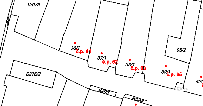 Hrabětice 62 na parcele st. 37/1 v KÚ Hrabětice, Katastrální mapa