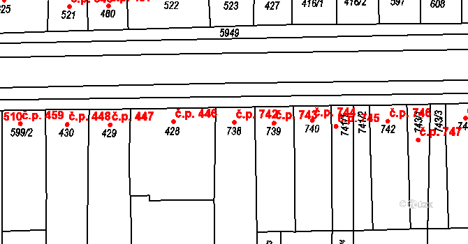 Hrušovany nad Jevišovkou 742 na parcele st. 738 v KÚ Hrušovany nad Jevišovkou, Katastrální mapa