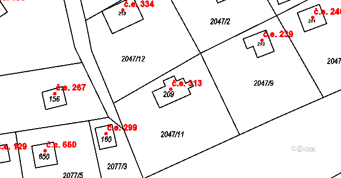 Lančov 313 na parcele st. 209 v KÚ Lančov, Katastrální mapa