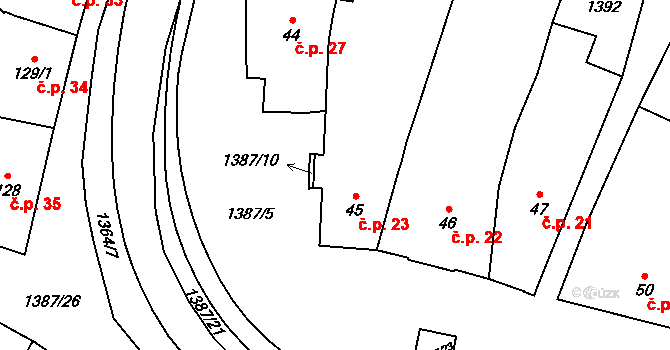 Vranov nad Dyjí 23 na parcele st. 45 v KÚ Vranov nad Dyjí, Katastrální mapa