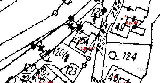Střítež nad Ludinou 177 na parcele st. 264 v KÚ Střítež nad Ludinou, Katastrální mapa