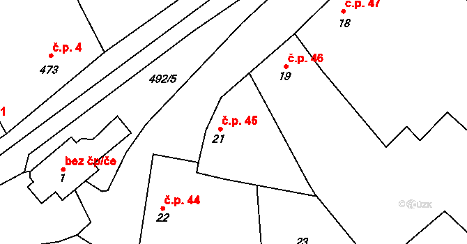 Přerov V-Dluhonice 45, Přerov na parcele st. 21 v KÚ Dluhonice, Katastrální mapa