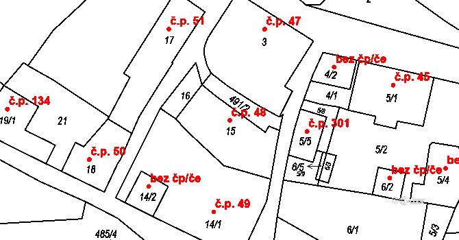 Malešov 48 na parcele st. 15 v KÚ Malešov, Katastrální mapa