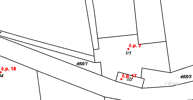 Miletice 2, Nepoměřice na parcele st. 1/1 v KÚ Miletice u Nepoměřic, Katastrální mapa