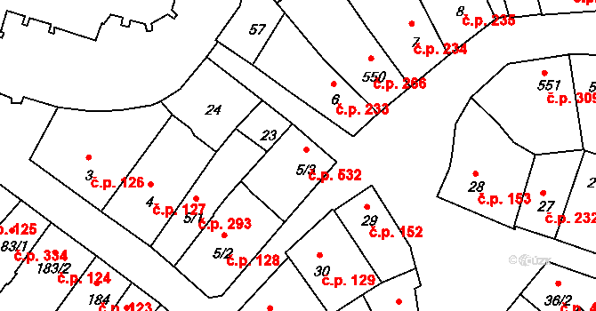 Trhové Sviny 532 na parcele st. 5/3 v KÚ Trhové Sviny, Katastrální mapa