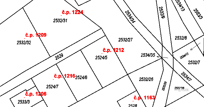 Oslavany 1212 na parcele st. 2524/5 v KÚ Oslavany, Katastrální mapa