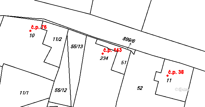 Huť 143, Pěnčín na parcele st. 234 v KÚ Huť, Katastrální mapa