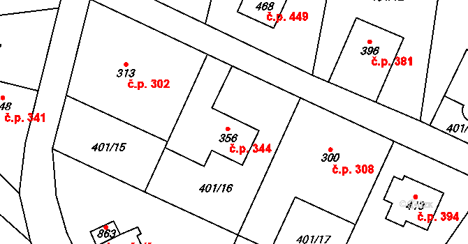 Kokonín 344, Jablonec nad Nisou na parcele st. 356 v KÚ Kokonín, Katastrální mapa