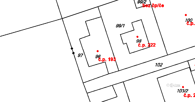 Antonínův Důl 193, Jihlava na parcele st. 96 v KÚ Antonínův Důl, Katastrální mapa
