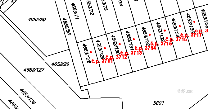 Jihlava 3712 na parcele st. 4653/129 v KÚ Jihlava, Katastrální mapa