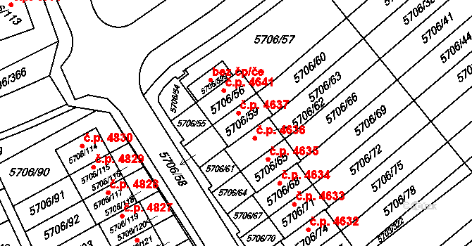 Jihlava 4637 na parcele st. 5706/59 v KÚ Jihlava, Katastrální mapa