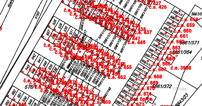 Jihlava 457 na parcele st. 5661/122 v KÚ Jihlava, Katastrální mapa