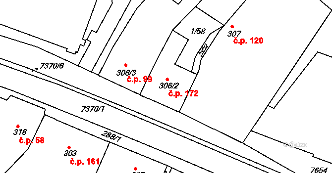 Telč-Podolí 172, Telč na parcele st. 306/2 v KÚ Telč, Katastrální mapa