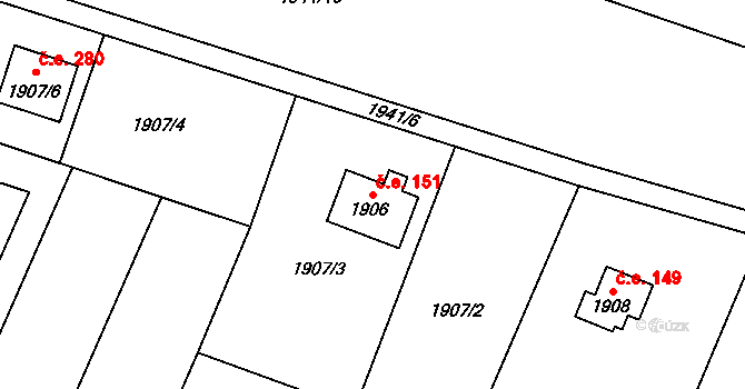 Sadská 151 na parcele st. 1906 v KÚ Sadská, Katastrální mapa