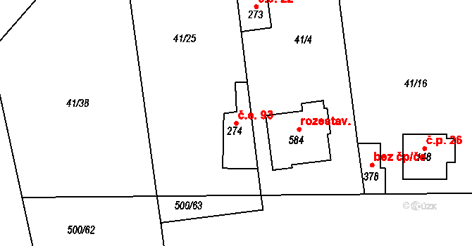 Sedlčánky 93, Čelákovice na parcele st. 274 v KÚ Sedlčánky, Katastrální mapa