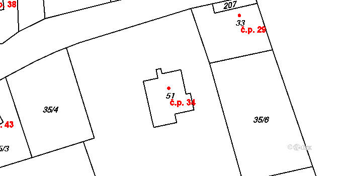 Dehtáry 34, Jenštejn na parcele st. 51 v KÚ Dehtáry, Katastrální mapa