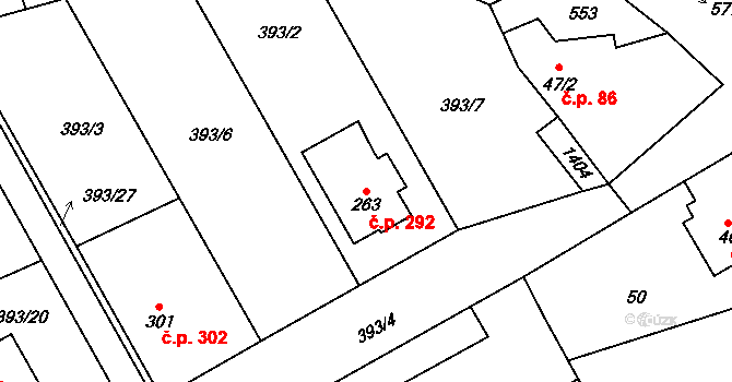 Horoměřice 292 na parcele st. 263 v KÚ Horoměřice, Katastrální mapa