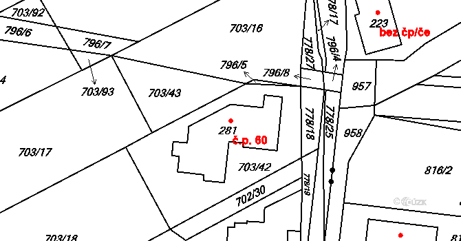 Havírna 60, Bohutín na parcele st. 281 v KÚ Bohutín, Katastrální mapa