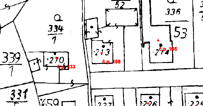 Osek 188 na parcele st. 213 v KÚ Osek u Rokycan, Katastrální mapa