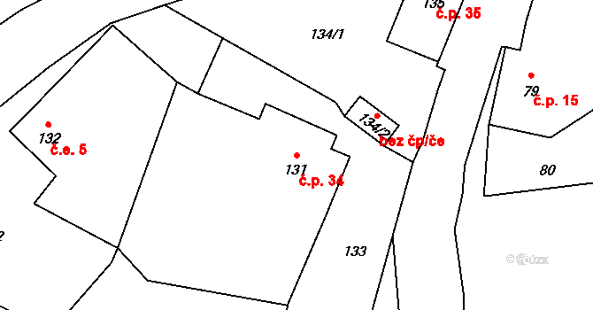 Velká Javorská 34, Žandov na parcele st. 131 v KÚ Velká Javorská, Katastrální mapa