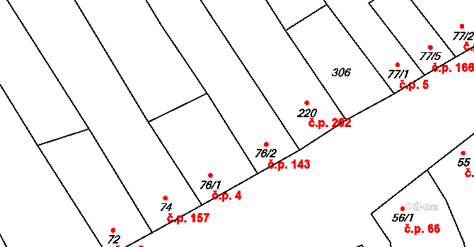 Louka 143 na parcele st. 76/2 v KÚ Louka u Ostrohu, Katastrální mapa