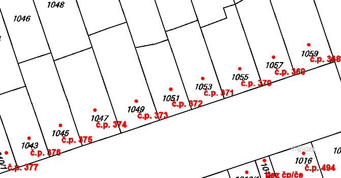 Lužice 372 na parcele st. 1051 v KÚ Lužice u Hodonína, Katastrální mapa