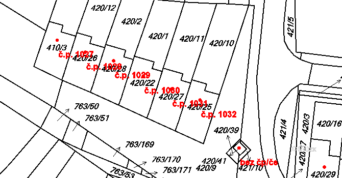 Ratíškovice 1031 na parcele st. 420/27 v KÚ Ratíškovice, Katastrální mapa