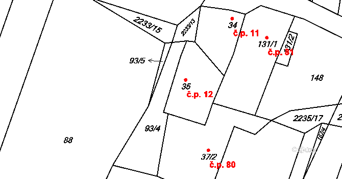 Troubky 12, Troubky-Zdislavice na parcele st. 35 v KÚ Troubky, Katastrální mapa