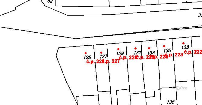Šaratice 227 na parcele st. 127 v KÚ Šaratice, Katastrální mapa