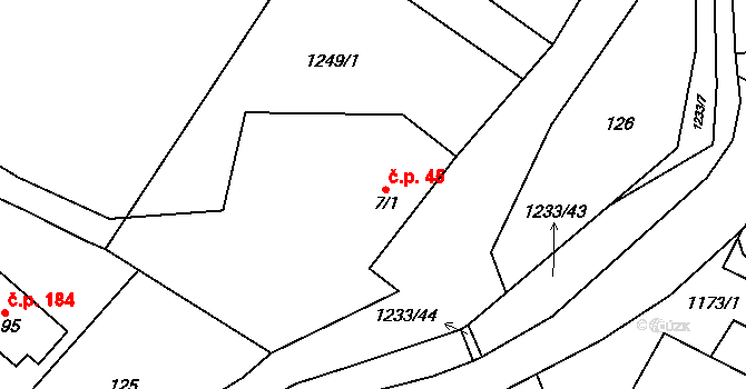 Milotice nad Opavou 45 na parcele st. 7/1 v KÚ Milotice nad Opavou, Katastrální mapa