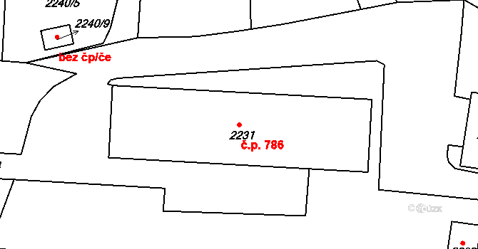 Pod Cvilínem 786, Krnov na parcele st. 2231 v KÚ Opavské Předměstí, Katastrální mapa