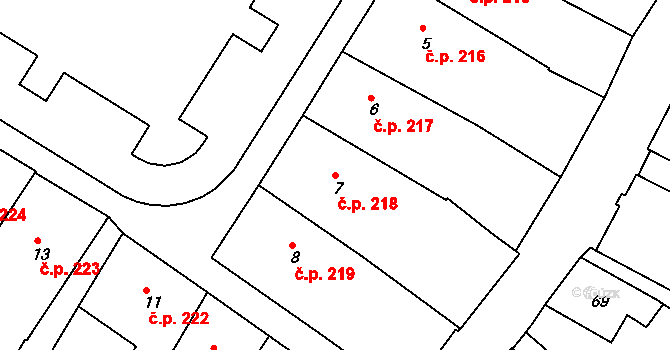 Rýmařov 218 na parcele st. 7 v KÚ Rýmařov, Katastrální mapa