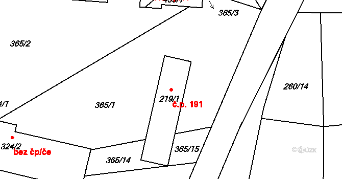 Čechtice 191 na parcele st. 219/1 v KÚ Čechtice, Katastrální mapa