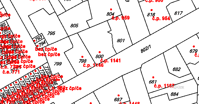 Kročehlavy 1141, Kladno na parcele st. 800 v KÚ Kročehlavy, Katastrální mapa