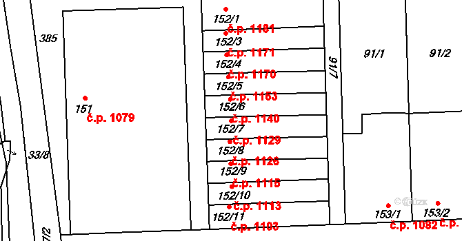 Švermov 1129, Kladno na parcele st. 152/7 v KÚ Hnidousy, Katastrální mapa