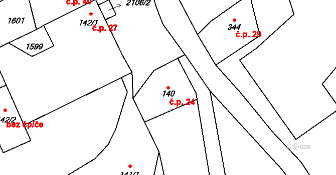 Krčkovice 24, Hrubá Skála na parcele st. 140 v KÚ Hrubá Skála, Katastrální mapa