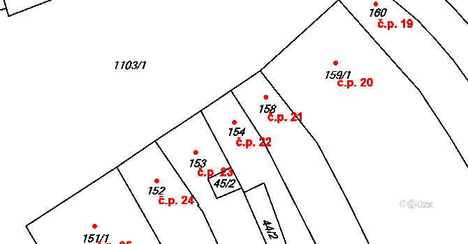 Cerhovice 22 na parcele st. 154 v KÚ Cerhovice, Katastrální mapa