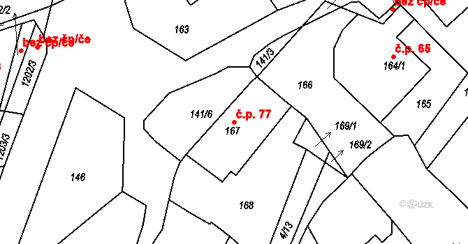 Kvaň 77, Zaječov na parcele st. 167 v KÚ Kvaň, Katastrální mapa
