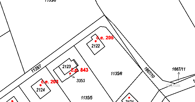 Ostravice 205 na parcele st. 2122 v KÚ Ostravice 1, Katastrální mapa