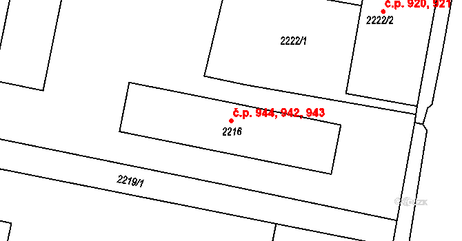 Mnichovo Hradiště 942,943,944 na parcele st. 2216 v KÚ Mnichovo Hradiště, Katastrální mapa