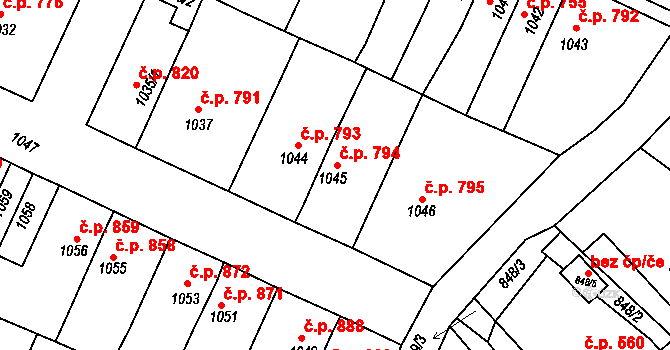 Tachov 794 na parcele st. 1045 v KÚ Tachov, Katastrální mapa