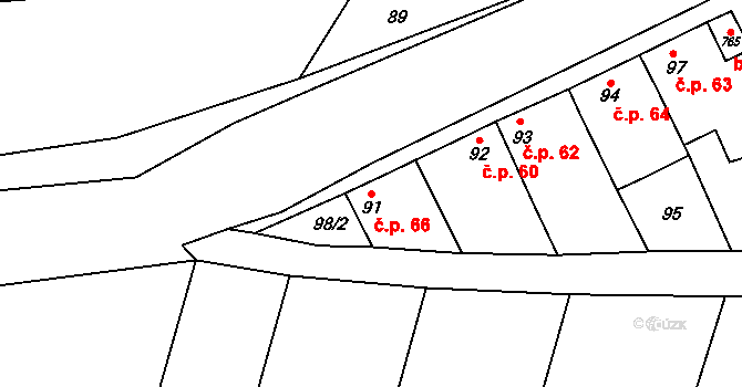 Olbramice 66 na parcele st. 91 v KÚ Olbramice u Vilémova, Katastrální mapa